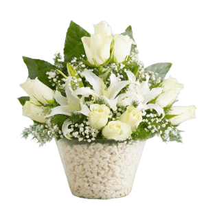 Vazoda 10 Beyaz Gül Lilyum Aranjman